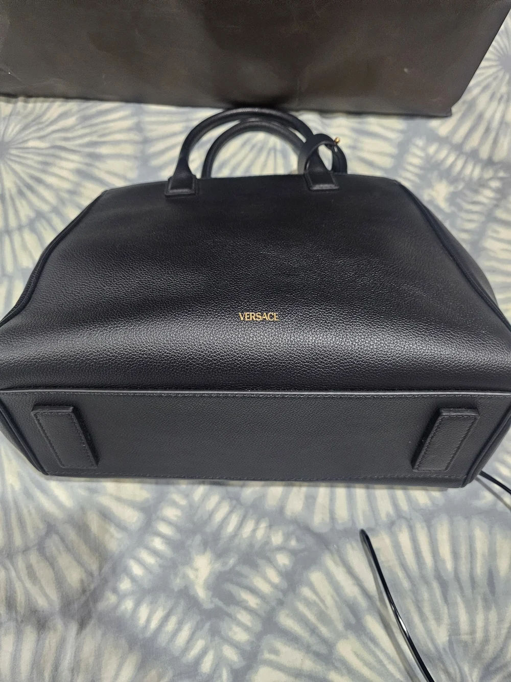 Versace Black Medusa Leather Tote with Gold Chain
